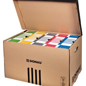 Archivační kontejner DONAU Univerzální archivační krabice s integrovaným víkem. Krabici je možno skladovat rozloženou