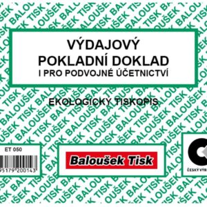 Výdajový pokladní doklad A6 Baloušek ET050 pro podvoj. účetnictví - nepropisující Příjmový pokladní doklad A6 Baloušek ET050 nepropisovací pro podvojné účetnictví. Pokladní doklad slouží k zachycení pohybu peněžní hotovosti v pokladně