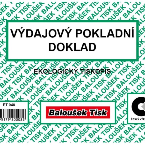Výdajový pokladní doklad A6 Baloušek ET040 - nepropisující Příjmový pokladní doklad A6 Baloušek ET040 nepropisovací pro jednoduché účetnictví. Pokladní doklad slouží k zachycení pohybu peněžní hotovosti v pokladně