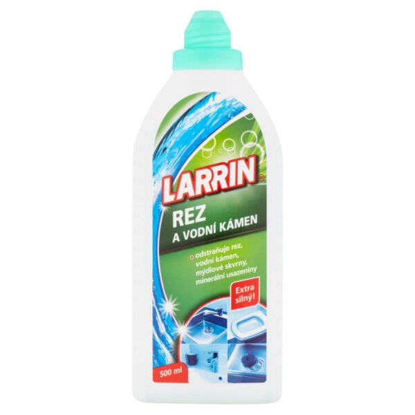 Larrin na rez a vodní kámen 500ml Larrin Čistící přípravek na rez a vodní kámen. Zářivý lesk bez námahy! Extra silný! Pro případy