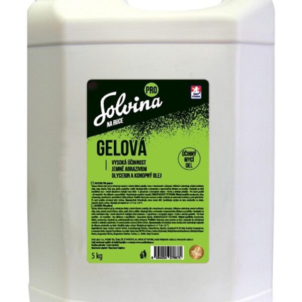 Solvina gelová abrazivní 5kg Solvina gelová je speciální čisticí gel na silně znečištěné ruce. Vysoce účinný mycí gel je určený pro snadné a šetrné čištění pokožky rukou v domácnosti i průmyslu. jemné abrazivum zvyšující mycí efekt obsahuje glycerin a konopný olej pH neutrální bez silikonů a rozpouštědel Důkladně odstraňuje odolné nečistoty: oleje