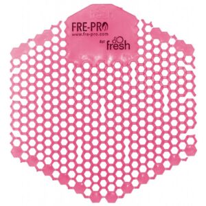 Vonné sítko do pisoáru Fre-Pro Spiced apple/růžové Oboustranné vonné gelové sítko do pisoáru Wave 3D je součástí řady originálních produktů FRE-PRO. Unikátní šestiúhelníkový tvar se speciálně řešenými otvory umožňuje náhled do odpadových cest