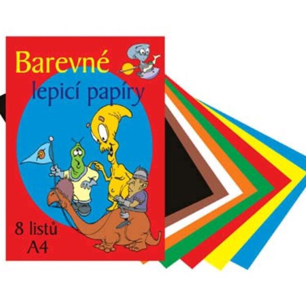 Barevné papíry lepicí 8 listů 8 barevných lepicích papírů ve složce. Barva oranžová