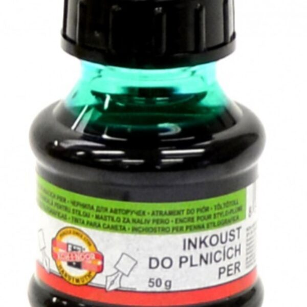 Inkoust zelený Koh-i-noor 50gr Černý inkoust balený v 50g plastové lahvičce určený do plnicích per a sloužící pro ruční psaní na papír. Vhodný jak pro malé školáky