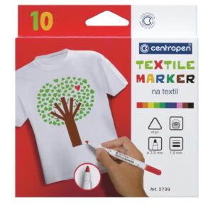 Popisovač Centropen 2739/10ks mix barev na textil nevypratelný Centropen TEXTILE 2739 je speciální značkovač na textilie. Je opatřen ventilačním chránítkem v případě vdechnutía je zdravotně nezávadný a nevypratelný. 