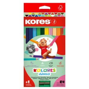 Pastelky KORES KOLORES JUMBO trojhranné s ořezávátkem 24ks Pastelky v jumbo velikosti (tuha průměr 5 mm) mají trojhranný ergonomický tvar.
