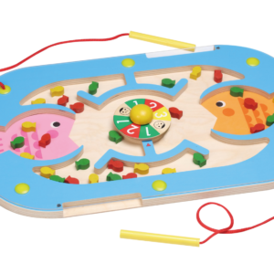 Magnetická hra Rybičky Zábavnou formou se děti učí barvy a čísla pomocí rybiček. Dle zadání na otočném talíři a pomocí magnetické tužky přesouvejte malé rybičky. Děti v zábavné hře získají základy aritmetiky