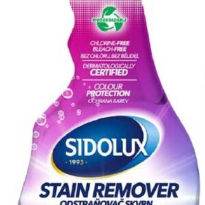 Sidolux odstraňovač skvrn 500ml Sidolux Stain Remover One4all odstraňovač skvrn je vhodný pro všechny typy textilií s funkcí ochrany barev. Neobsahuje chlór ani bělidla.