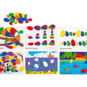 Barevné duhové kamínky smyslové set 48 ks Rainbow Pebbles je raná matematická a konstrukční pomůcka navržená pro rozvoj jemné motoriky