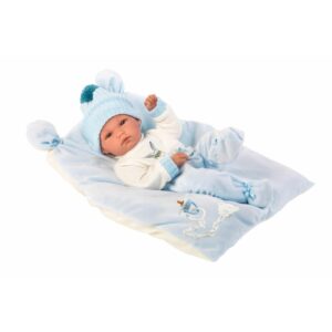 Panenka NEW BORN 35cm miminko kluk na modré dece Miminko bez zvuku s vinylovým tělem s možností koupání