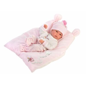 Panenka NEW BORN 35cm miminko holka na růžové dece Miminko bez zvuku s vinylovým tělem s možností koupání