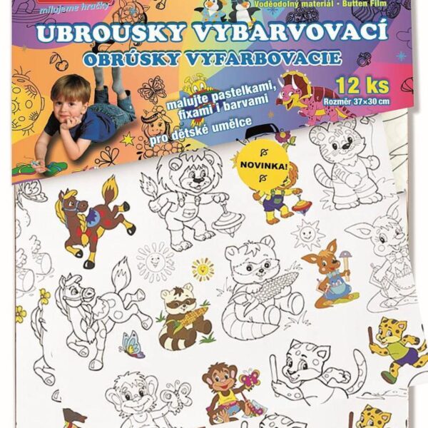 Omalovánky - Vybarvovací ubrousky - Zoo 12ks Vybarvovací ubrousky jsou malá tvořivá plátna o rozměrech 37x30 cm pro děti od 3 let.