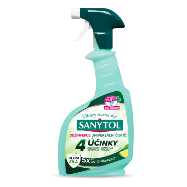 Sanytol dezinfekce  univerzální rozprašovač 4 účinky  500ml Multifunkční čistič SANYTOL účinně bojuje proti nejčastějším nedokonalostem domácností v jednom kroku. Vylepšená a silnější receptura čistí