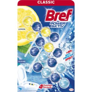 WC závěs BREF power aktiv kuličky 4ks/bal citron/ocean Závěs na WC BREF Power Aktiv v podobě čtyř kuliček s atraktivním designem a 4 funkcemi – dokonalá hygienická čistota
