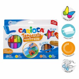 Barvy temperové twist Carioca v tyčince 24barev Temperové barvy twist v praktické šroubovací tyčince přináší nekonečné možnosti kreativního tvoření. V závislosti na tlaku