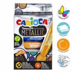 Barvy temperové twist Carioca v tyčince metalické 6barev Temperové barvy v praktické šroubovací tyčince přináší nekonečné možnosti kreativního tvoření. V závislosti na tlaku