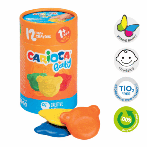 Pastelky voskové Carioca Medvídek 12ks v dóze Tyto roztomilé voskovky ve tvaru medvídka jsou ideální pro děti od 12 měsíců. Speciálně navržený tvar podporuje správný úchop a usnadňuje první kreativní pokusy. Každá barva je spojena s emocí