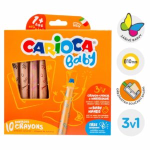 Pastelky voskové Carioca pro nejmenší 3v1 10barev + ořezávátko Revoluční voskovky 3 v 1