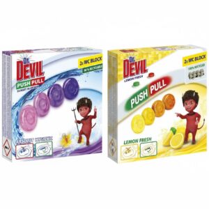 Devil WC gel bez košíčku Push Pull Gel mix WC bodový blok Dr. DEVIL PUSH PULL GEL. První WC závěs bez košíku. Svěže voní