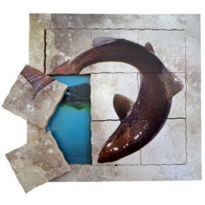 Cyklus - vývoj života lososa (puzzle 19 dílů) Losos a jeho životní cyklus je dřevěné vrstvené puzzle se 19 díly