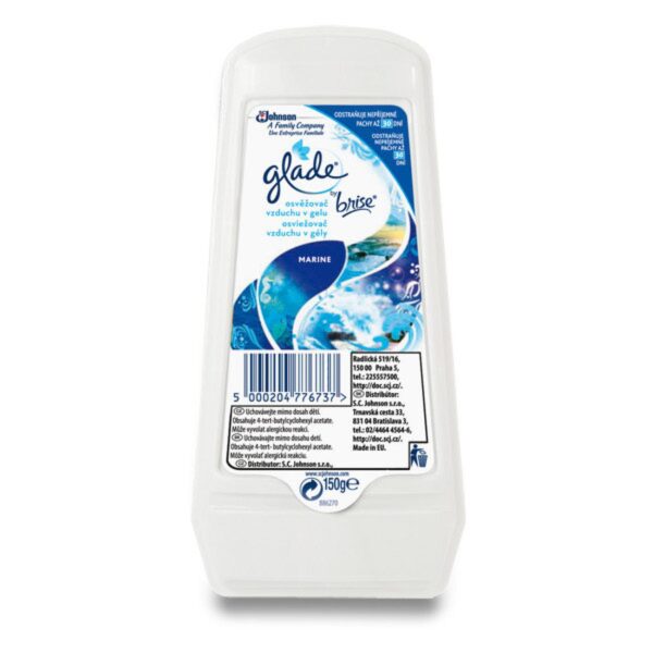 WC gel osvěžovač Brise 150gr/vůně moře WC gel osvěžovač Brise 150gr/vůně moře Gelový osvěžovač značky Glade. Přináší svěžest do vašeho domova po celé týdny. Po vybalení z ochranné fólie okamžitě zbavuje místnost nepříjemných pachů a osvěží prostředí vašich domovů. Rychle a účinně osvěží vzduch v ložnicích