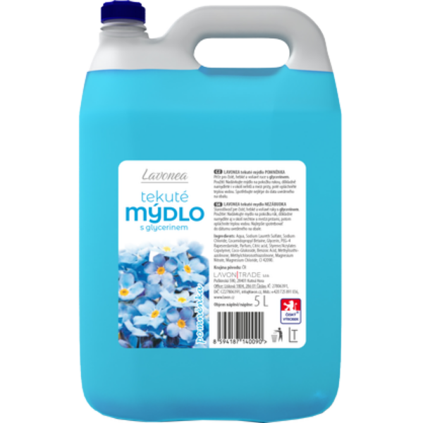 Mýdlo tekuté LAVON 5l modré pomněnka Mýdlo tekuté LAVON 5l modré pomněnka LAVONEA tekuté mýdlo pomněnka 5 l je kvalitní mýdlo s neutrálním pH a glycerinem pro hebké