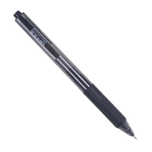 Gelové pero Office  černé Kuličkové pero s velkokapacitní gelovou náplní pro plynulé a komfortní psaní. Ergonomicky tvarovaný gumový grip a reliéfní vzor pro pohodlný úchop. Automatické zasunutí hrotu chrání před potřísněním inkoustem. Transparentní tělo z odolného AS plastu pro snadnou kontrolu náplně. Světlostálý