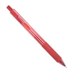 Gelové pero Office  červené Kuličkové pero s velkokapacitní gelovou náplní pro plynulé a komfortní psaní. Ergonomicky tvarovaný gumový grip a reliéfní vzor pro pohodlný úchop. Automatické zasunutí hrotu chrání před potřísněním inkoustem. Transparentní tělo z odolného AS plastu pro snadnou kontrolu náplně. Světlostálý