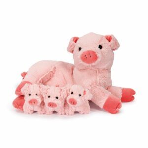 Plyšová selátka s maminkou Rozkošná plyšová souprava sestávající z maminky a tří právě narozených miminek. Maminka má ve spodní části bříška uzavíratelný zip