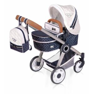 Skládací kočárek pro panenky 3v1 s batůžkem TOP Collection - 70 cm Skládací kočárek pro panenky 3 v 1 TOP Collection 2020 – 70 cm je součástí nové luxusní kolekce zdobené elegantními stříbrnými prvky. Kočárek se vyznačuje madly v imitaci dřeva či kůže
