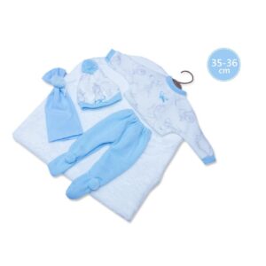 Obleček pro panenku NEW BORN kluk 35-36cm Třídílný obleček pro panenku miminko NEW BORN kluk o velikosti 35-36 cm zahrnuje pohodlný oděv