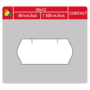 Etikety 26x12 Cont. bílé Samolepicí cenové etikety o rozměrech 26 x 12 mm v bílé barvě jsou určeny pro použití v etiketovacích kleštích. Praktické řešení pro rychlé a efektivní značení zboží v obchodech