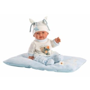 Panenka NEW BORN 26cm miminko kluk na modré dece Miminko bez zvuku s vinylovým tělem