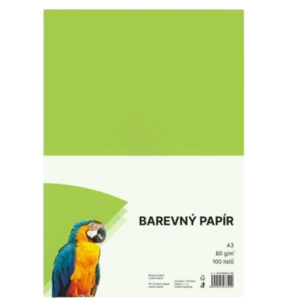 Papír barevný Color A3/80 světle zelený 100ks Papír barevný Color A3/80 světle zelený 100ks Světle zelený barevný papír A3 s gramáží 80g/m2 pro tvorbu plakátů