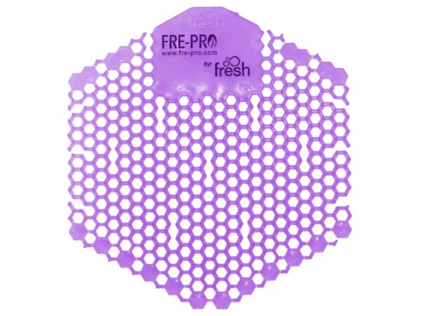 Vonné sítko do pisoáru Fre-Pro Lavender/fialové Vonné sítko do pisoáru Fre-Pro Lavender/fialové Oboustranné vonné gelové sítko do pisoáru Wave 3D je součástí řady originálních produktů FRE-PRO. Unikátní šestiúhelníkový tvar se speciálně řešenými otvory umožňuje náhled do odpadových cest