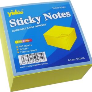 Lepicí blok Y 75x75/400l neon žlutý Neonově žlutý papírový bloček pro efektivní organizaci úkolů. Lístky samovolně neodlepují