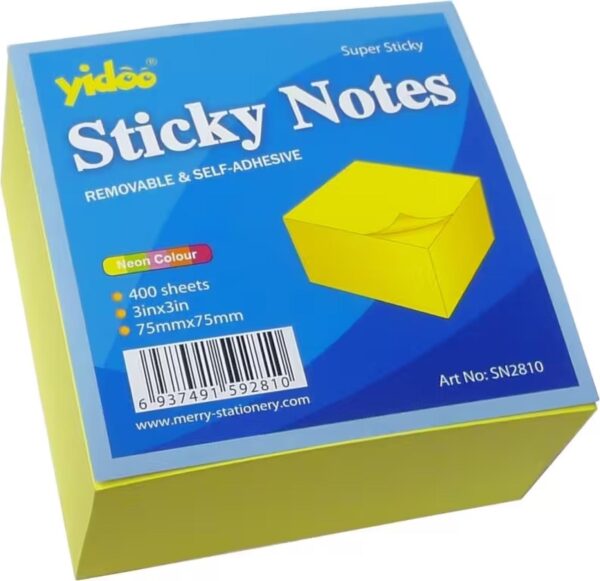 Lepicí blok Y 75x75/400l neon žlutý Lepicí blok Y 75x75/400l neon žlutý Neonově žlutý papírový bloček pro efektivní organizaci úkolů. Lístky samovolně neodlepují