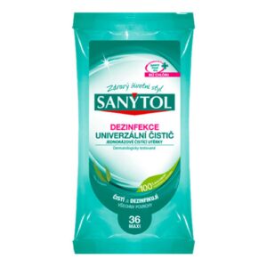Sanytol dezinfekční čistící ubrousky 36ks Jednorázové čisticí a dezinfekční utěrky SANYTOL. Preventivním a pravidelným používáním docílí kontroly a regulování výskytu mikrobů v domácnosti. 