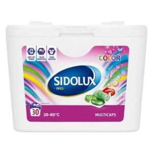 Sidolux Multicaps na praní barevného prádla 30ks Hledáte maximální účinnost v jedné malé kapsli? Sidolux Multicaps Color Protect představují revoluci v praní barevného prádla. Díky unikátnímu Hybrid Technology System spojují jemnost koncentrovaného pracího gelu s nekompromisní silou pracích perel. Výsledkem je dokonale čisté prádlo s intenzivními barvami