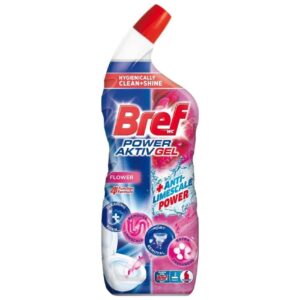 Bref čistič WC gel 700 ml Floral Bref gelový WC čistič díky silnému složení účinnému zejména proti vodnímu kameni zajišťuje hygienickou čistotu a lesk vaší toalety. WC čistič po aplikaci dodá vaší toaletě také příjmenou vůni. Automaticky se aktivuje při kontaktu s povrchem
