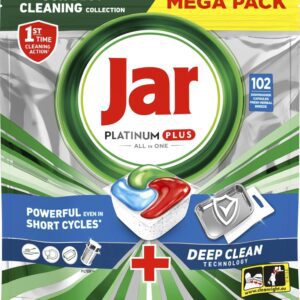 Tablety do myčky JAR Platinum 102ks Tablety do myčky Jar Platinum All in One obsahují 102 tablet a představují ideální řešení pro domácnosti
