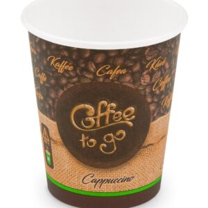 Kelímek papírový "Coffee to go" hnědý 420ml/50ks Kvalitní pevný papírový kelímek s potiskem o celkovém objemu 420 ml je ideální volbou pro každou příležitost. Tyto ekologicky šetrné jednorázové kelímky vyrobené z udržitelného dřevního materiálu představují moderní alternativu ke klasickým plastům.Kelímek je vhodný na horké nápoje do 100°C (např. čaj