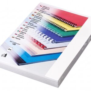 Krou. vazba zadní bílá A4/100ks Zadní krycí desky z 250 g/m2 kartonu jsou ideálním doplňkem pro vytváření profesionální kroužkové vazby dokumentů
