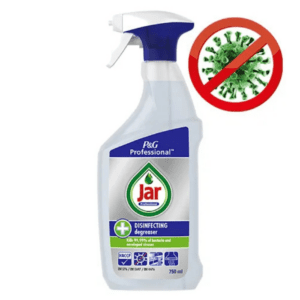 JAR Professional dezinfekční odmašťovač s rozprašovačem 750ml Jar Professional dezinfekční odmašťovač 2v1 je vhodný na čištění