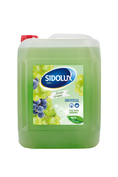 Sidolux Soda Power universal čistič 5l Zelené hrozny /zelený Sidolux Soda Power universal čistič 5l Zelené hrozny /zelený SIDOLUX UNIVERSAL je čisticí prostředek vhodný na všechny omyvatelné povrchy. Velmi efektivně emulguje nečistoty díky systému Soda Power a snadněji je díky tomu odstraňuje z mytého povrchu. S prostředkem Sidolux je úklid snadný a příjemný díky vyjímečným vůním