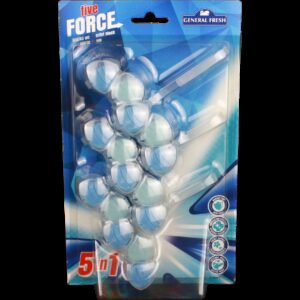 WC závěs Five Force kuličky 3ks/bal moře WC závěs GF Five Force je efektivním řešením pro každodenní hygienu vašeho záhoda. Díky unikátnímu složení se postará o čistý povrch mísy a zároveň provoní celou místnost příjemnou