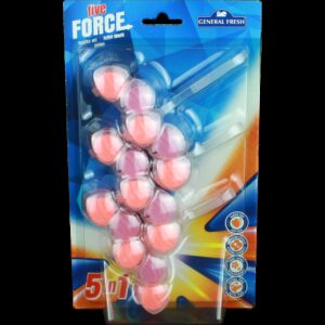 WC závěs Five Force kuličky 3ks/bal meloun WC závěs GF Five Force je efektivním řešením pro každodenní hygienu vašeho záhoda. Díky unikátnímu složení se postará o čistý povrch mísy a zároveň provoní celou místnost příjemnou