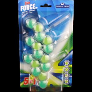 WC závěs Five Force kuličky 3ks/bal les WC závěs GF Five Force je efektivním řešením pro každodenní hygienu vašeho záhoda. Díky unikátnímu složení se postará o čistý povrch mísy a zároveň provoní celou místnost příjemnou