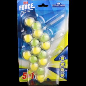 WC závěs Five Force kuličky 3ks/bal citron WC závěs GF Five Force je efektivním řešením pro každodenní hygienu vašeho záhoda. Díky unikátnímu složení se postará o čistý povrch mísy a zároveň provoní celou místnost příjemnou