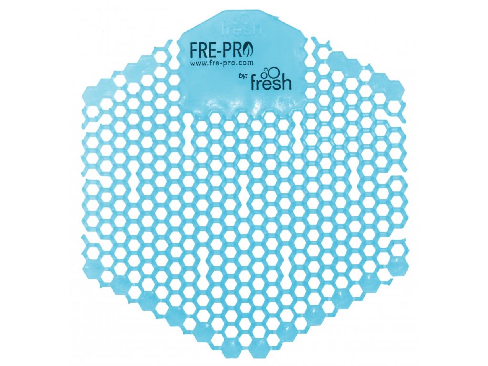 Vonné sítko do pisoáru Fre-Pro Cotton/modré Vonné sítko do pisoáru Fre-Pro Cotton/modré Oboustranné vonné gelové sítko do pisoáru Wave 3D je součástí řady originálních produktů FRE-PRO. Unikátní šestiúhelníkový tvar se speciálně řešenými otvory umožňuje náhled do odpadových cest
